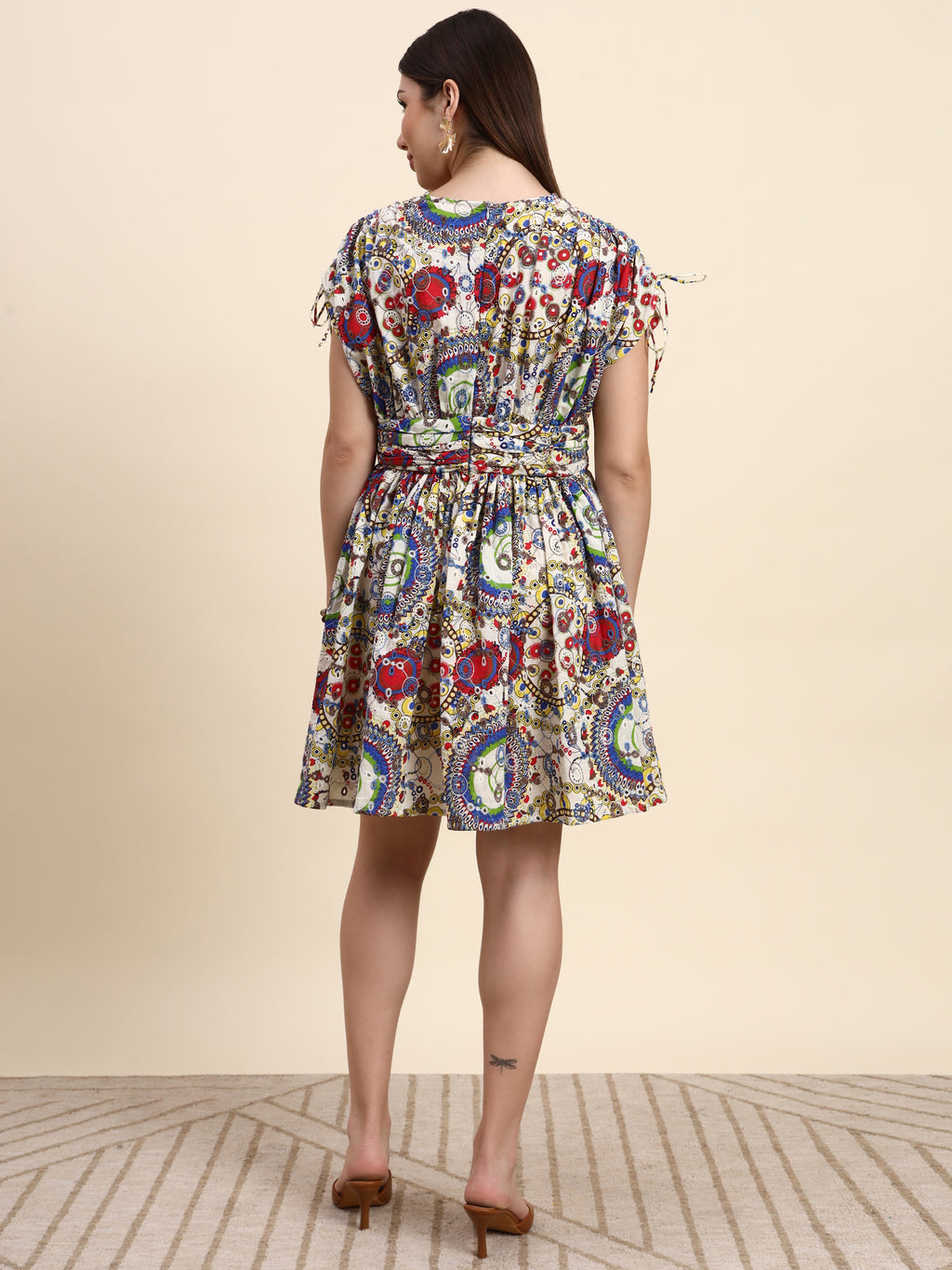 Aura Ivory Hakoba Embroidered Dress (Multi Print)