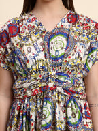 Aura Ivory Hakoba Embroidered Dress (Multi Print)