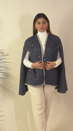 Ariya Threads Midnight Pearl Tweed Cape | Elegant Winter Layer