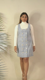 Ariya Threads Blue Mist Tweed Dress with Elegant Modern Chic Detailing