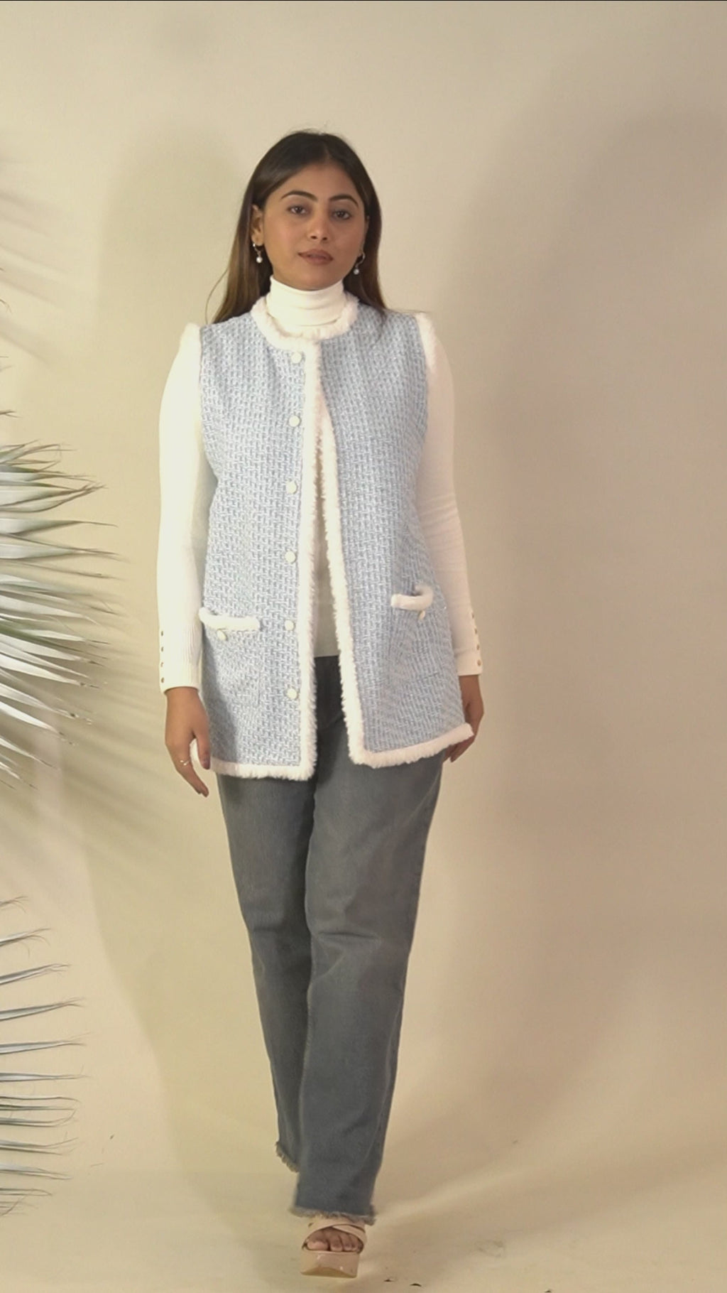 Ariya Threads Blue Snow Tweed Fur Jacket – Premium Winter Wear