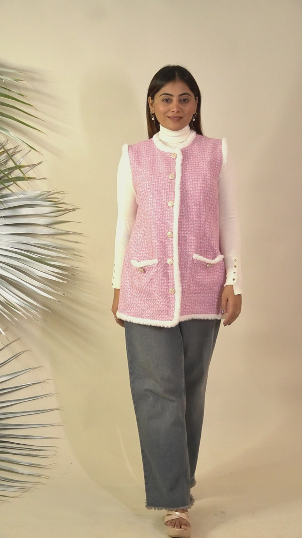 Ariya Threads Rosy Luxe Fur-Trim Tweed Jacket – Stylish Winter Wear