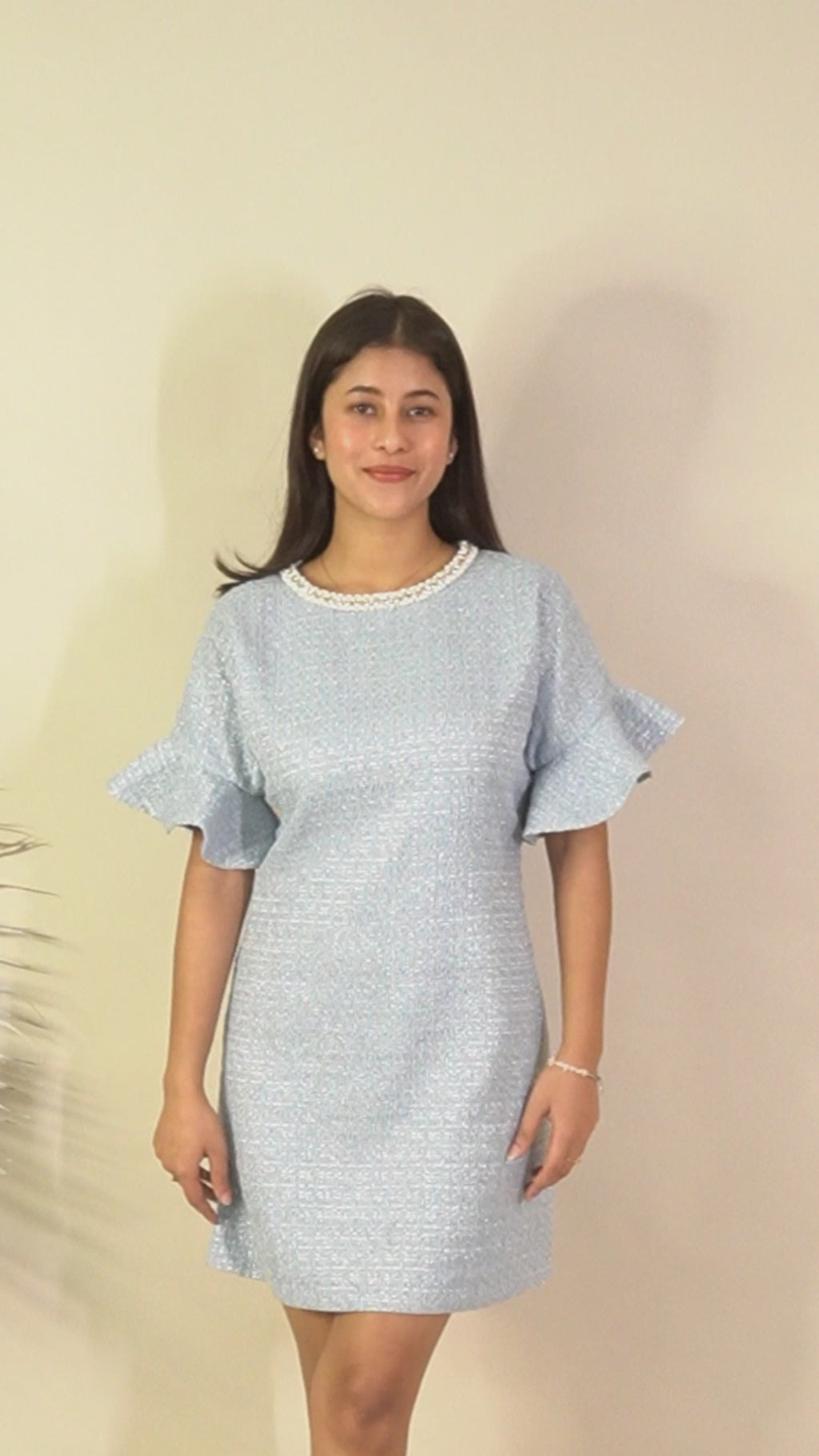 Ariya Threads Pastel Aura Tweed Pearl Dress with Elegant Luxe Detailing