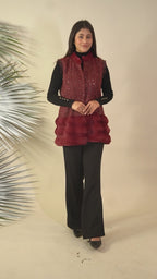 Ariya Threads Berry Velvet Tweed Panel Jacket – Luxury Winter Wear