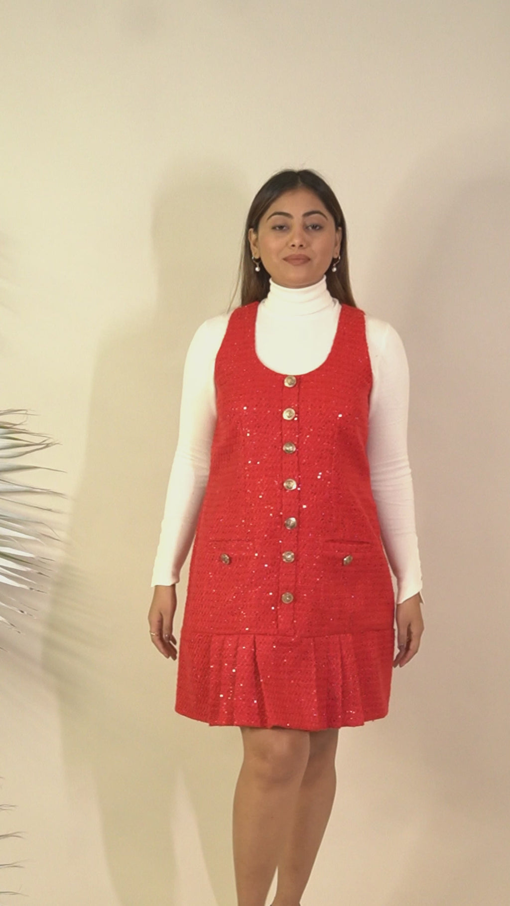 Ariya Threads Crimson Charm Sequinned Tweed Dress for Luxe Evening Style