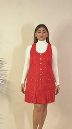 Ariya Threads Crimson Charm Sequinned Tweed Dress for Luxe Evening Style