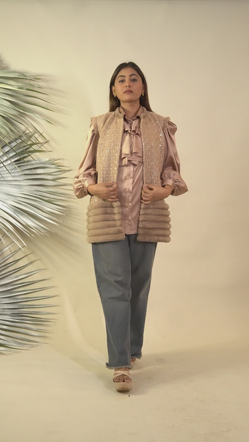 Ariya Threads Mocha Mist Tweed Fur Jacket – Premium Winter Wear