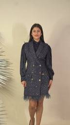 Ariya Threads Twilight Sparkle Feather Tweed Dress for Elegant Evenings