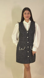 Ariya Threads Black Diamond Tweed Dress with Elegant Modern Detailing