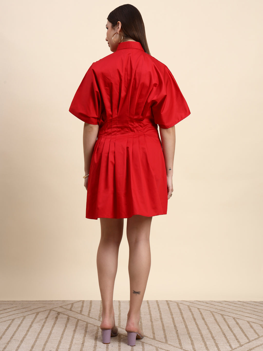 Scarlet Pleated Shirt Dress (Cherry Red)
