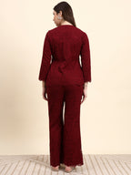Lace Shirt Co-ord Set (Wine Red)
