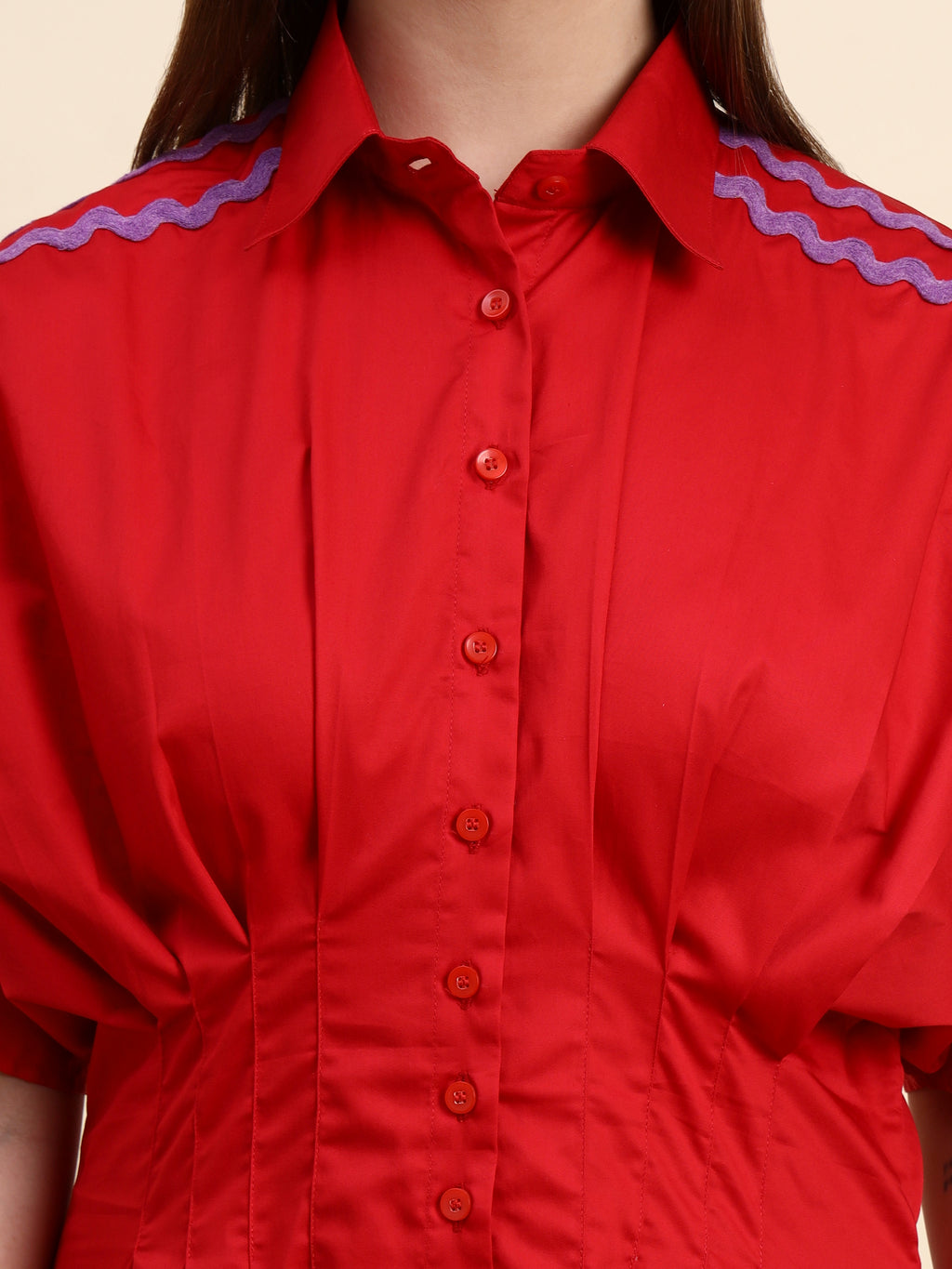 Scarlet Pleated Shirt Dress (Cherry Red)