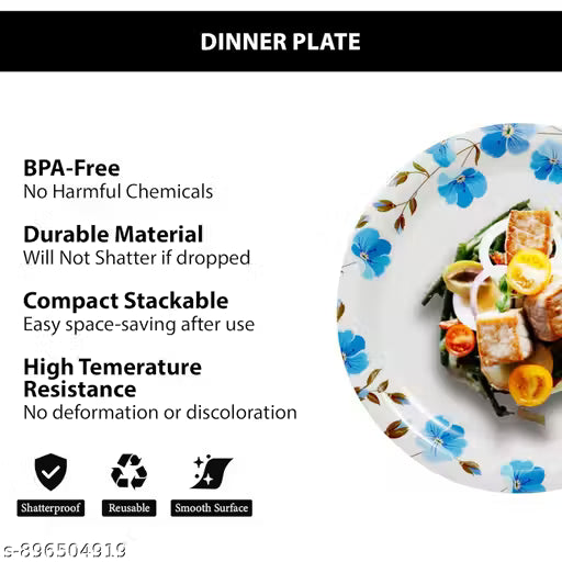 Ariya Melamine Dinner Plates 11 Inch Set of 12 | Blue Petal