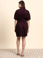 Selene Pleated Shirt Dress (Wine Burgundy)